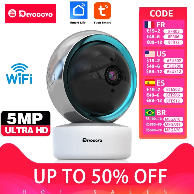 5MP Tuya Wifi Smart Home Baby Monitor 2 Way Audio Mini Indoor Security IP Camera 2K PTZ Remote Access CCTV Surveillance Camera