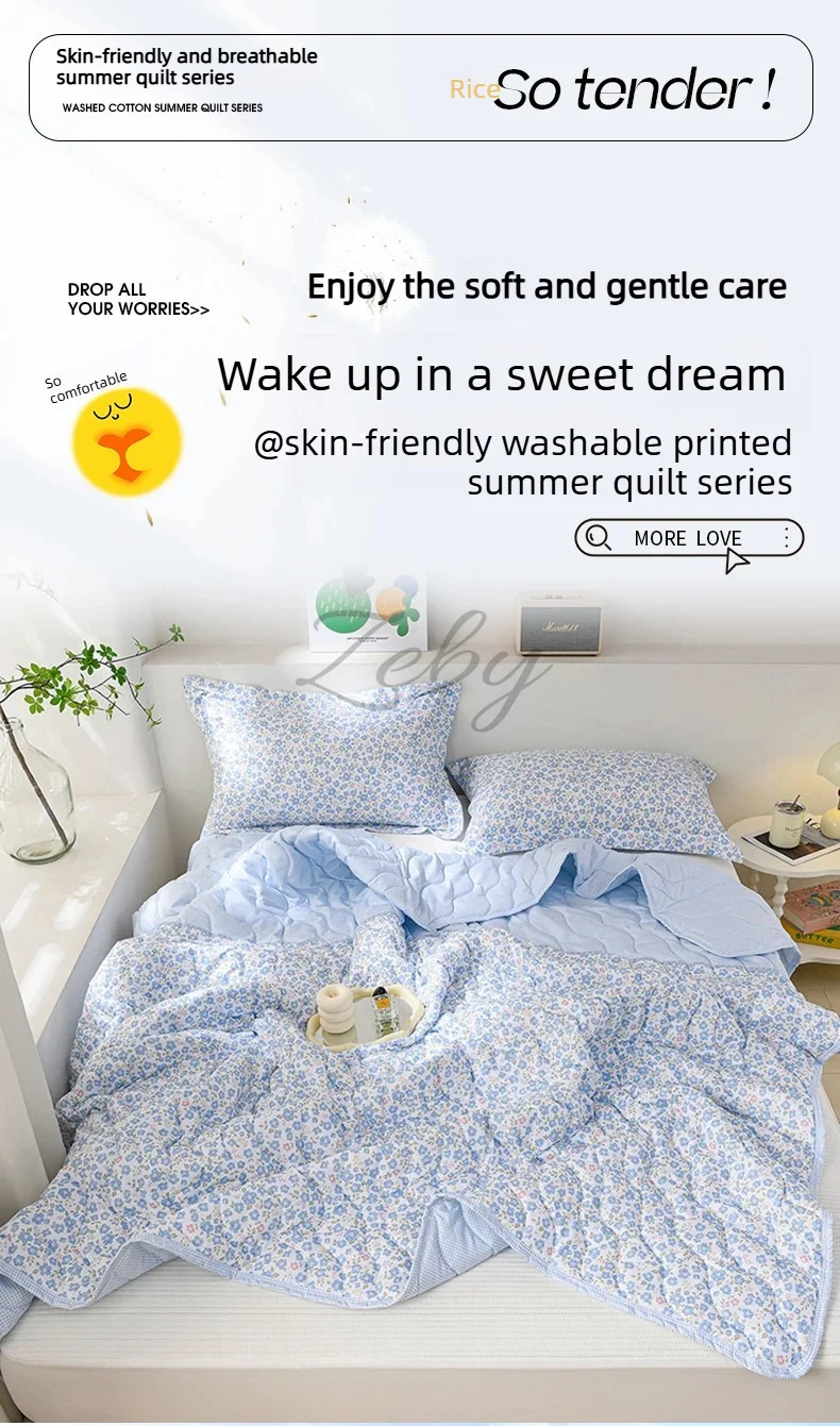 Breathable Quilted Summer Blanket Cooling Skin-friendly Comforter Soft Lightweight Quilt Well-vetilated Single Double  Duvet Set