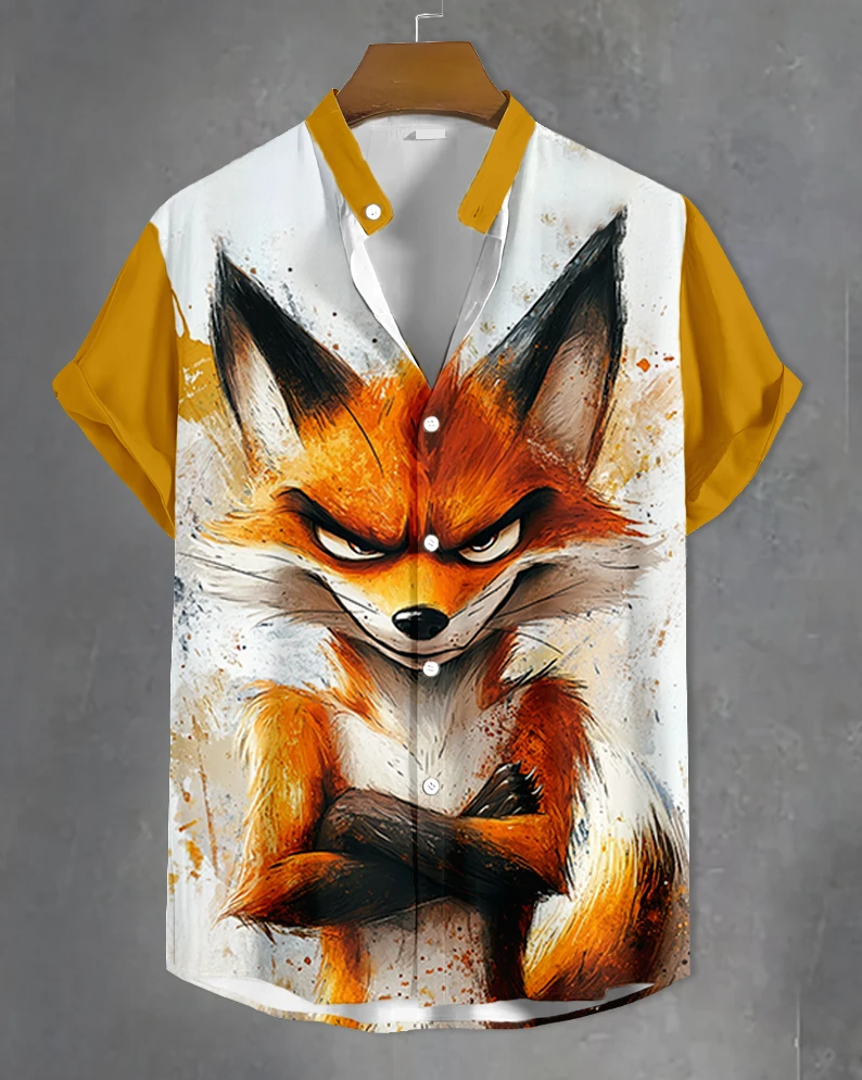 

Funny Animal Pattern Man Shirts Short Sleeve Button Down Lapel Shirts For Summer Oversized Tops Casual Hawaiian Shirt Clothing