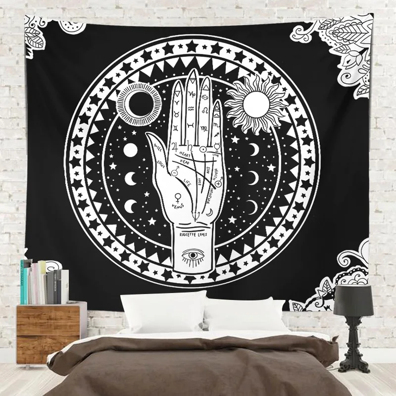 Home tapestry hanging cloth black and white sun skull sea wave  background  sofa  painting decoration