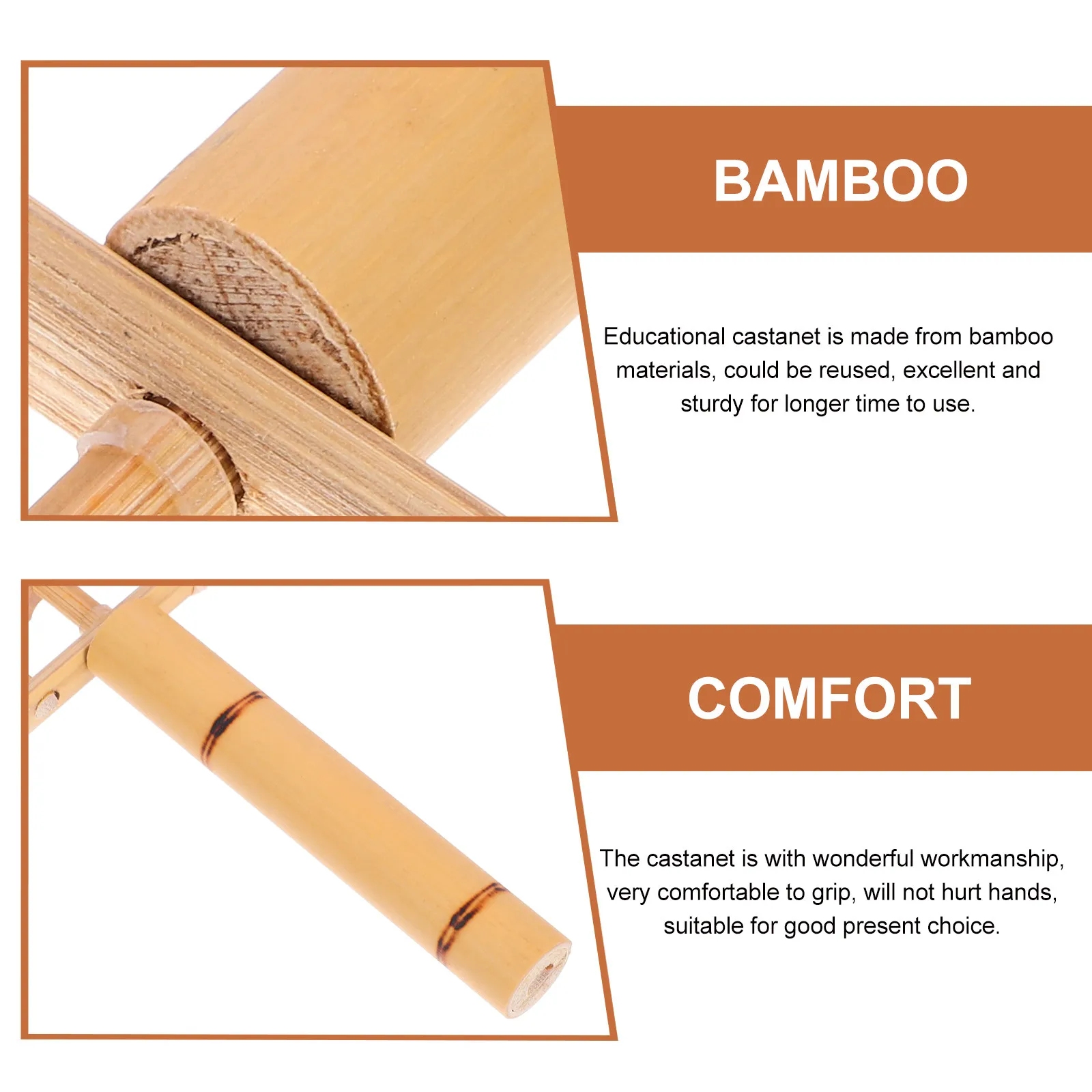 

Bamboo Castanet Long Handle Educational Musical Ratchet Noise Maker Clear Sound Lightweight Portable for Kids Children Music