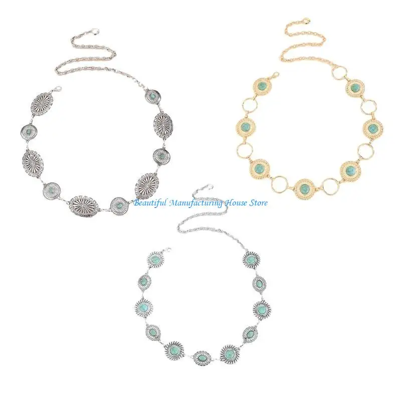 

E56A Women Waist Chain Ethnic Belts with Relief Buckle Waist Belt