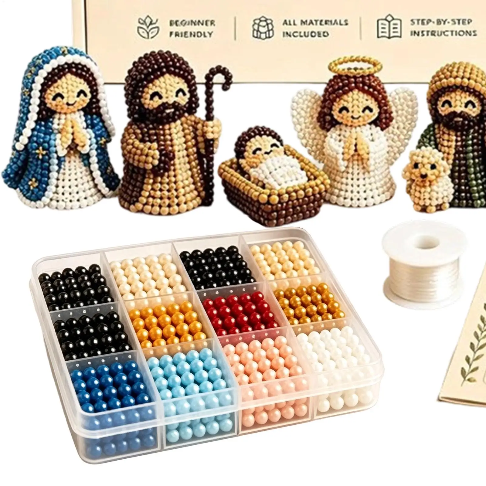 Christmas Nativity Bead Craft Kit 3D Beaded Craft Figurines Decor Beading Figures Kit For New Year Party Gifts For Men Women Kid