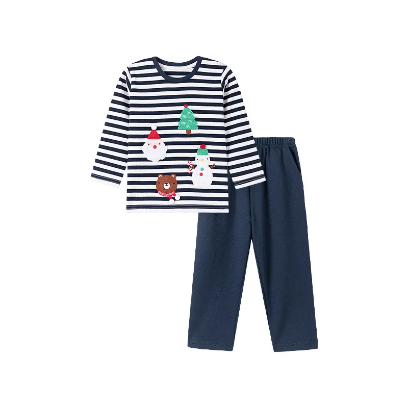 

2025 New Autumn Christmas Boys' Set European and American Cartoon Stripe 100 Cotton Soft and Cute 3D Embroidered Hoodie