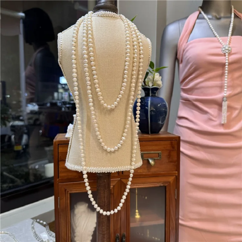 3 Rows Strand 6-7mm Natural White Round South Sea Pearl Necklace 40CM-75CM