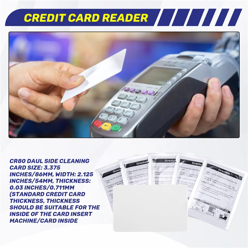 CR80 クリーニングカード、両面カードリーダークリーナー、POS スワイプターミナルクリーニングカード CK-CR80 カードチップクリーナー (10 個) ホワイト