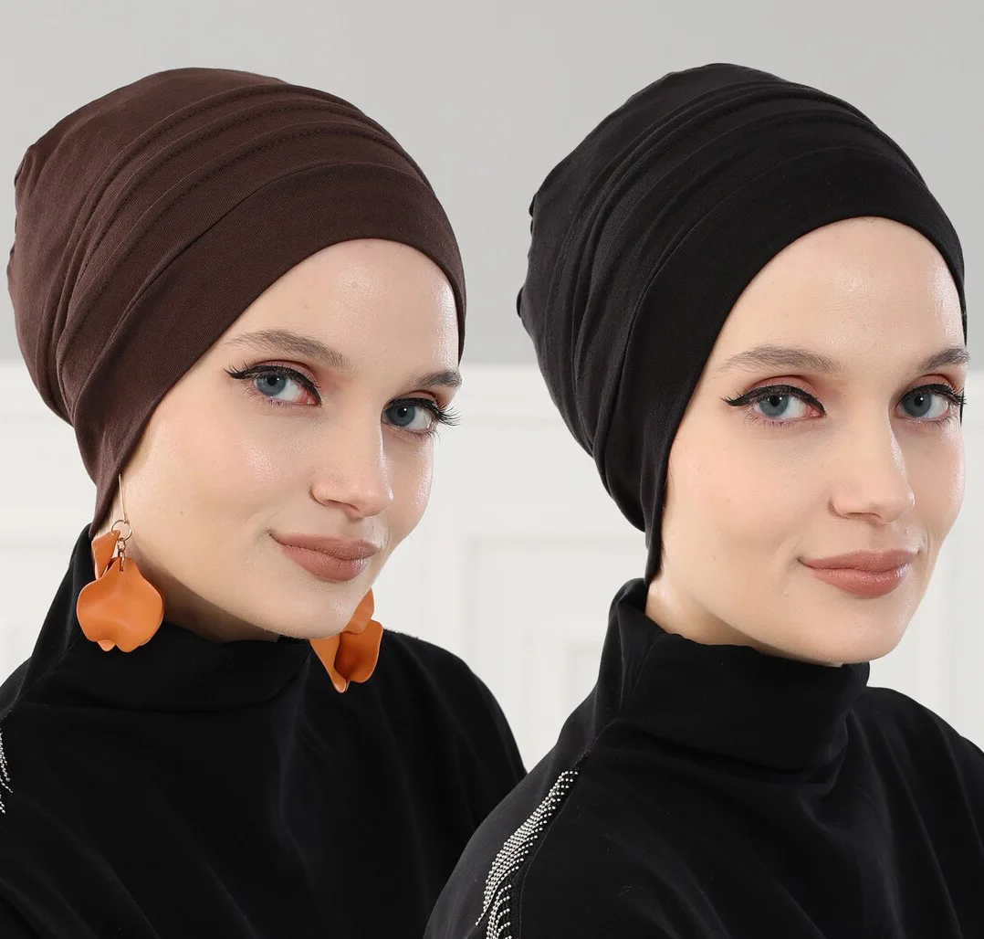 New Muslim Crinkle Turban Cap Solid Color Women Hijabs Islamic Chemo Cap Head Scarf Ladies Head Wrap Cover Hijab Scarf