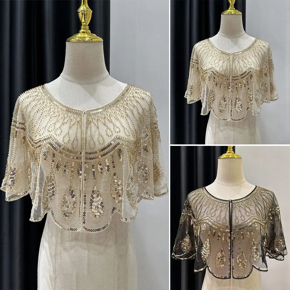 

Винтажная накидка-шаль в стиле 1920-х годов с пайетками, бисером и цветочной вышивкой, короткая накидка-кейп