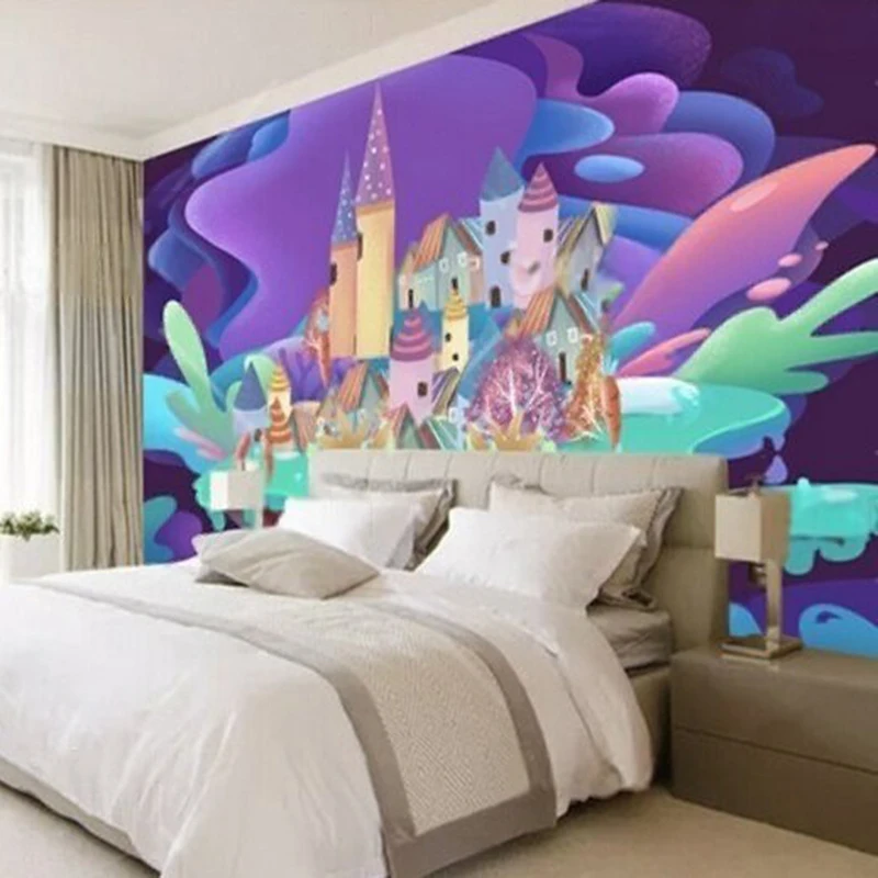 Dreamy personalized creative colorful and gradually integrated castle TV luxurious home decoration bedroom background wall