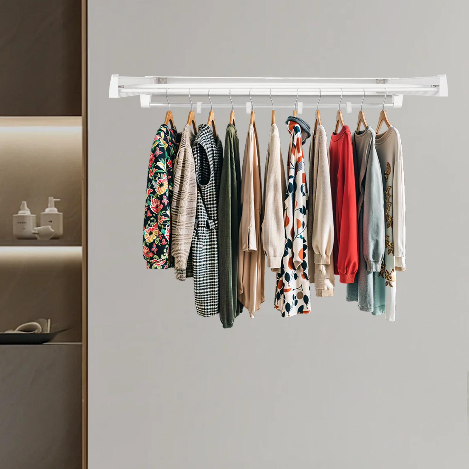 

Expandable and Foldable ABS Frame Sturdy Aluminum Hanging Rods with Drying Rack Lids for Living Rooms, Restaurants, Bedrooms