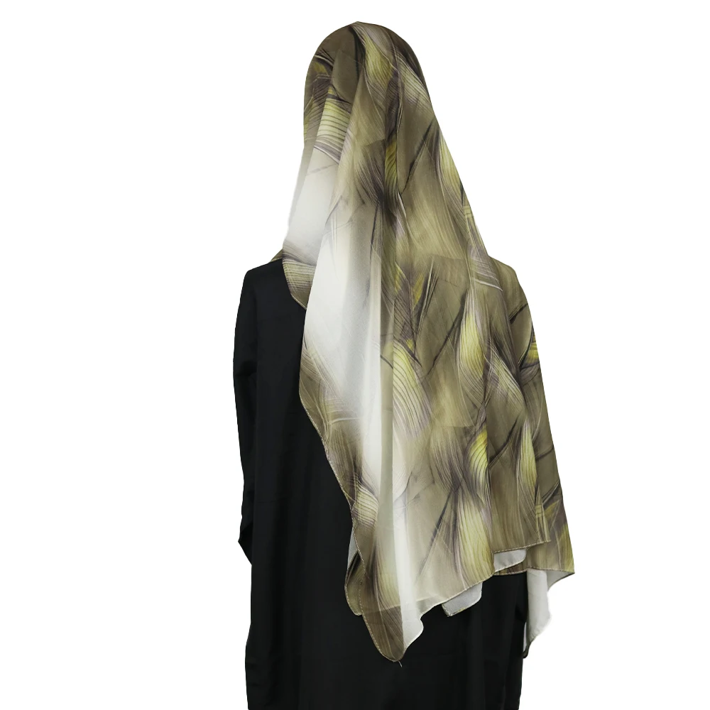 Von der Natur inspirierter Chiffon-Hijab mit Blattader-Print in elegantem grau-grünem, seidig glattem und strassfreiem Look2528