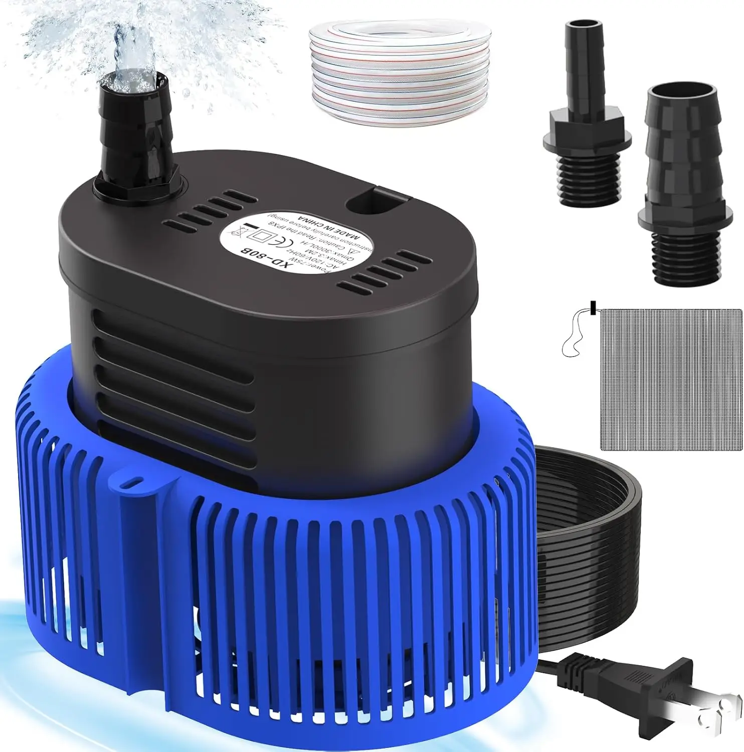 

Pool Cover Pump Above Ground - 850 GPH Submersible Water Removal with Drain Hose & 25ft Cord, 3 Adapters