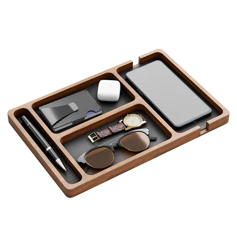 

4 Grid Wooden Desk Trays Bedside Nightstand Storage Organizer Sunglasses Watch Pen Mobile Phone Tray for Earphone Sundries