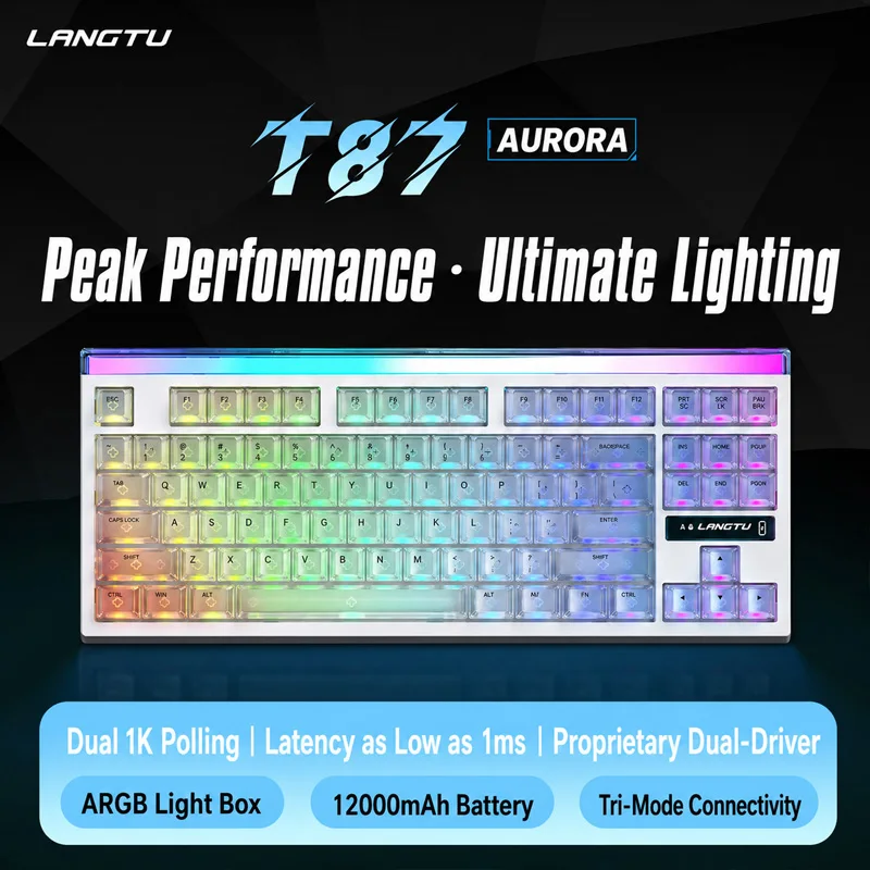 Langtu T87Ultra Tri Mode Mechanical Keyboard 87 Keys Gasket Structure Wireless Bluetooth Wired 12000mAh Gaming Keyboard