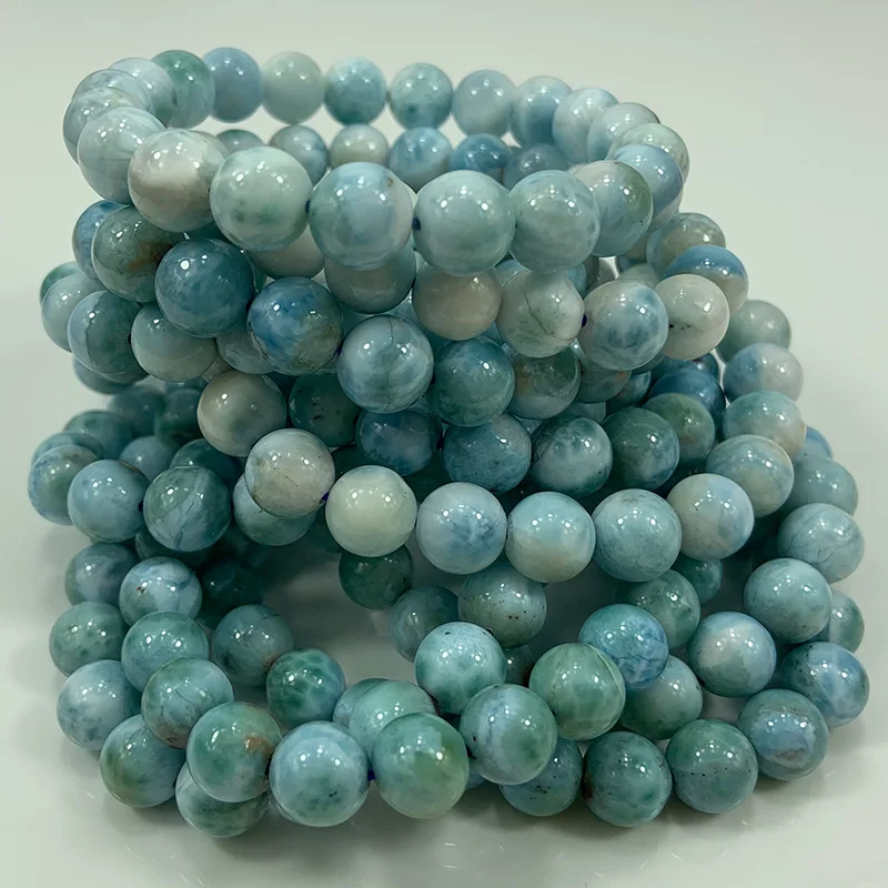 9mm Natural Larimar Stone Beads Bracelet Round Blue Loose Larimar Beads Bangle For Women Men Bracelets Gift DIY Necklace