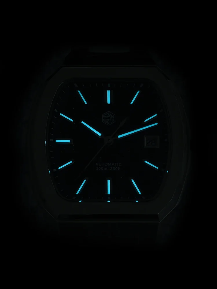 San Martin 39.5mm Tonneau Luxury Men Watch Mineral Dial Casual Sports PT5000 SW200 Automatic Mechanical Sapphire Luminous SN0145