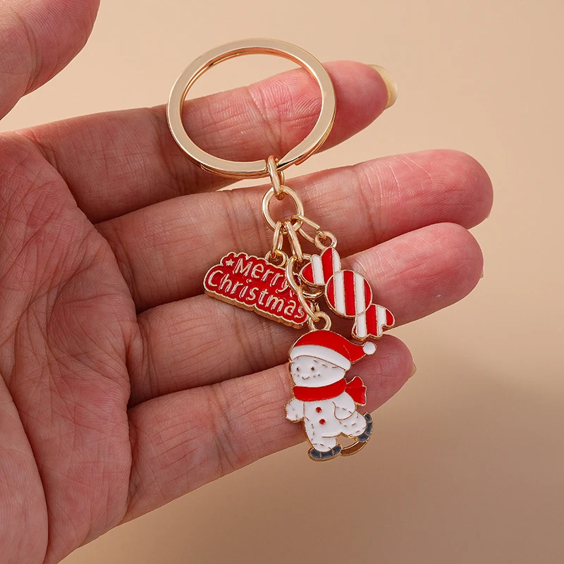 Modischer Weihnachtsbaum-Schneemann-Schlüsselanhänger für Autoschlüssel Festliche Geschenke für Frauen Männer Handtaschenanhänger Schlüsselringe DIY-Accessoires – Detail 9