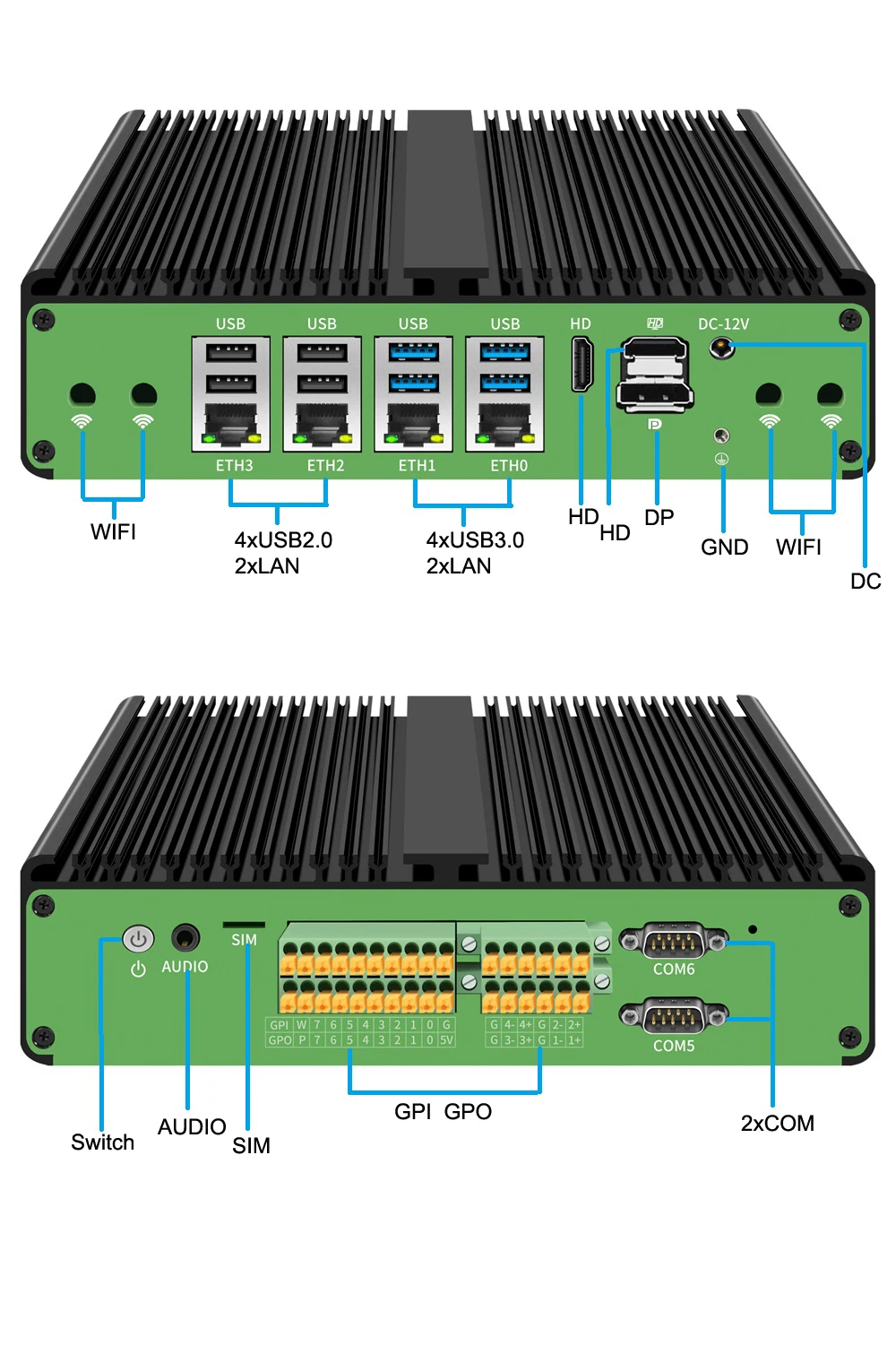 New Industrial Fanless Core i7 8550U i5 8250U i3 7100U 4xi210 2xCOM RS232 2xHD DP GPIO BOX Mini PC Firewall Appliance