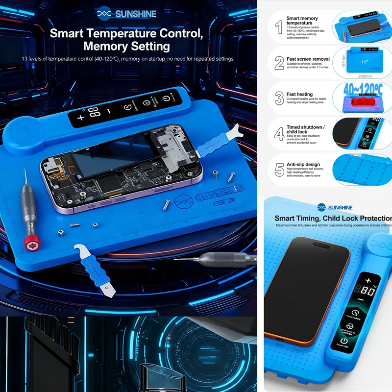

SUNSHINE LS3 SE 11 Inch LCD Screen Separator, 40-120℃ Heating Plate with Auto Shutdown for Phone LCD Repair Tool