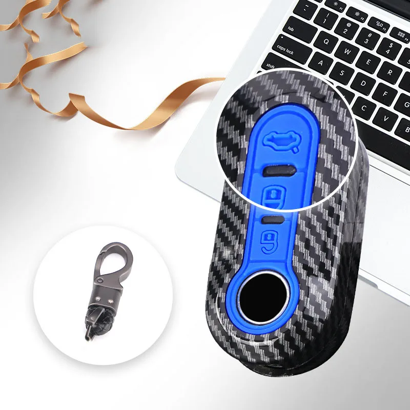 Glossy Carbon Fiber ABS Key Fob Case Cover for Fiat 500 Panda Punto Bravo Key Shell Protect Accessories