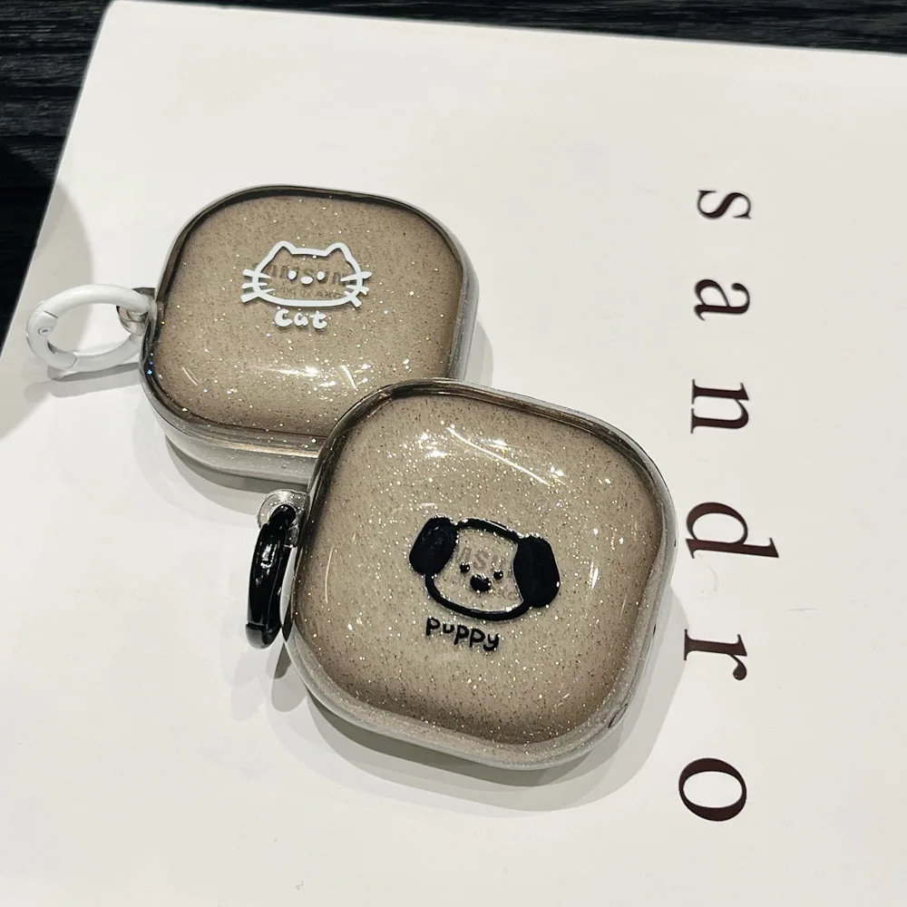 Korea Lovely Anger Black Cat Shiny Rear Cover For Samsung Galaxy Buds 2 Pro Case Cartoon For Galaxy Buds Live/Buds FE Capa Funda