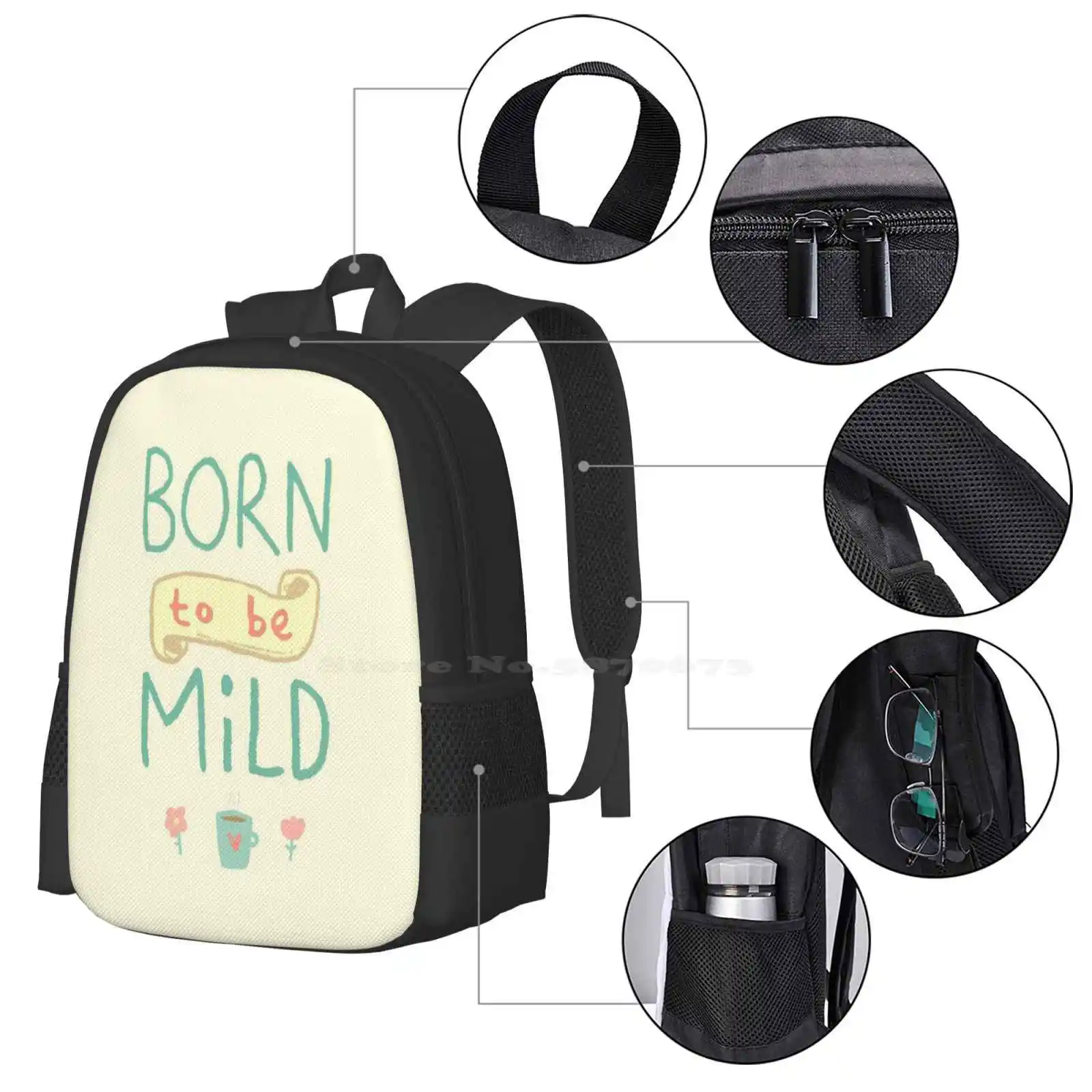 Mild Thing New Arrivals Unisex Bags Student Bag Backpack Mild Thing Born Wild Play Words Pun Text Typography Funny Silly Cute