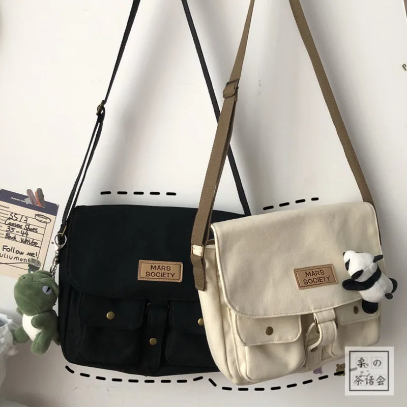 Flip Cover Canvas BagS for Men Harajuku Messenger Bag, Student School Bags, Large Capacity Shoulder Crossbody Bags for Daily Use