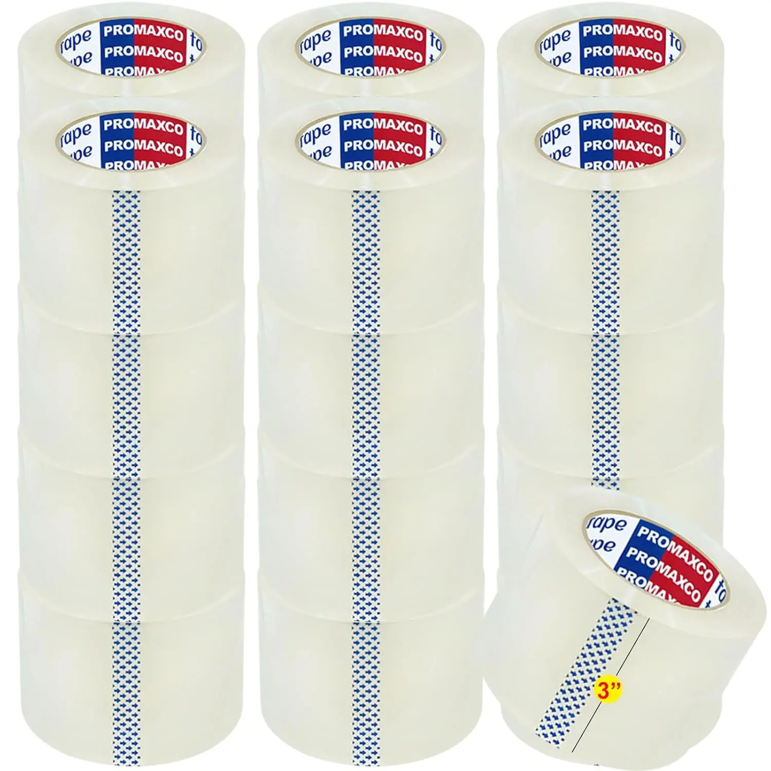 

3" Heavy Duty Packing Tape, 24 Rolls, Clear, 3" Core, Total 1320Y, Clear, 2.2 mil, 3 inch x 55 Yards, Refill for Packagi