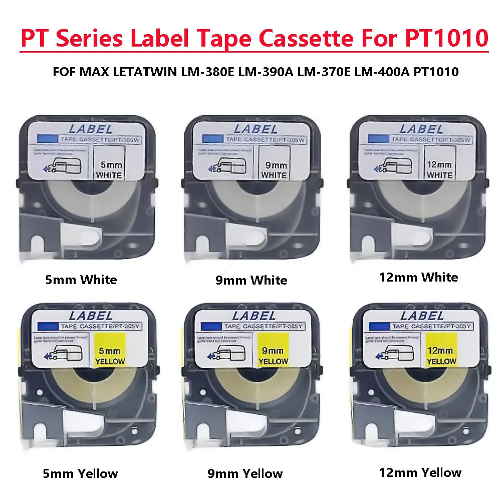 PT Series Label Tape 5 9 12mm×8m LM-PT312W White Yellow Label Tape For Wire Marker LM-380E LM-390A PT1010 INK RIBBON Typewriter