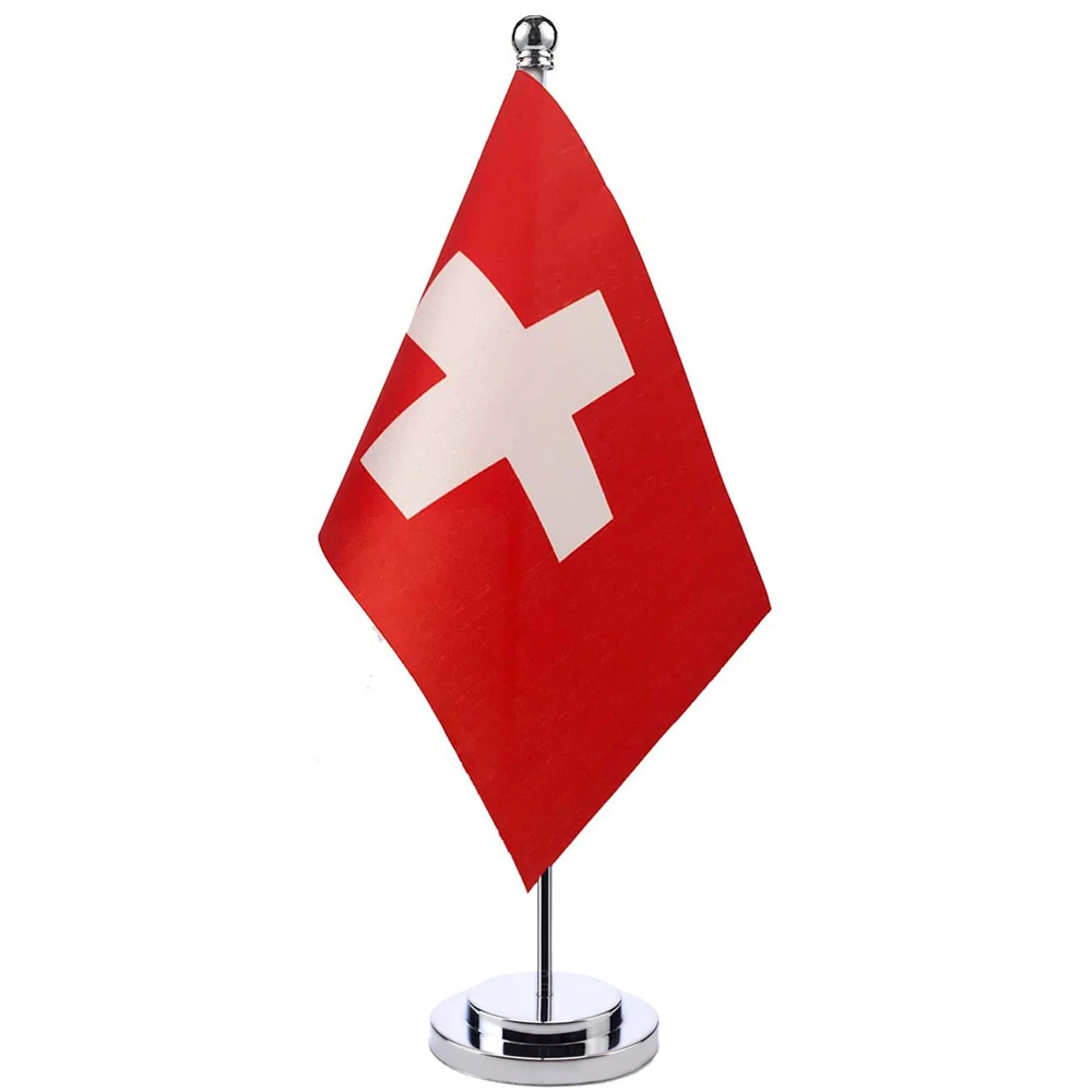 

14x21cm Office Desk Flag Of Switzerland Banner Boardroom Table Stand Pole Stick The Swiss Cabinet Flag Set Meeting Room Decor