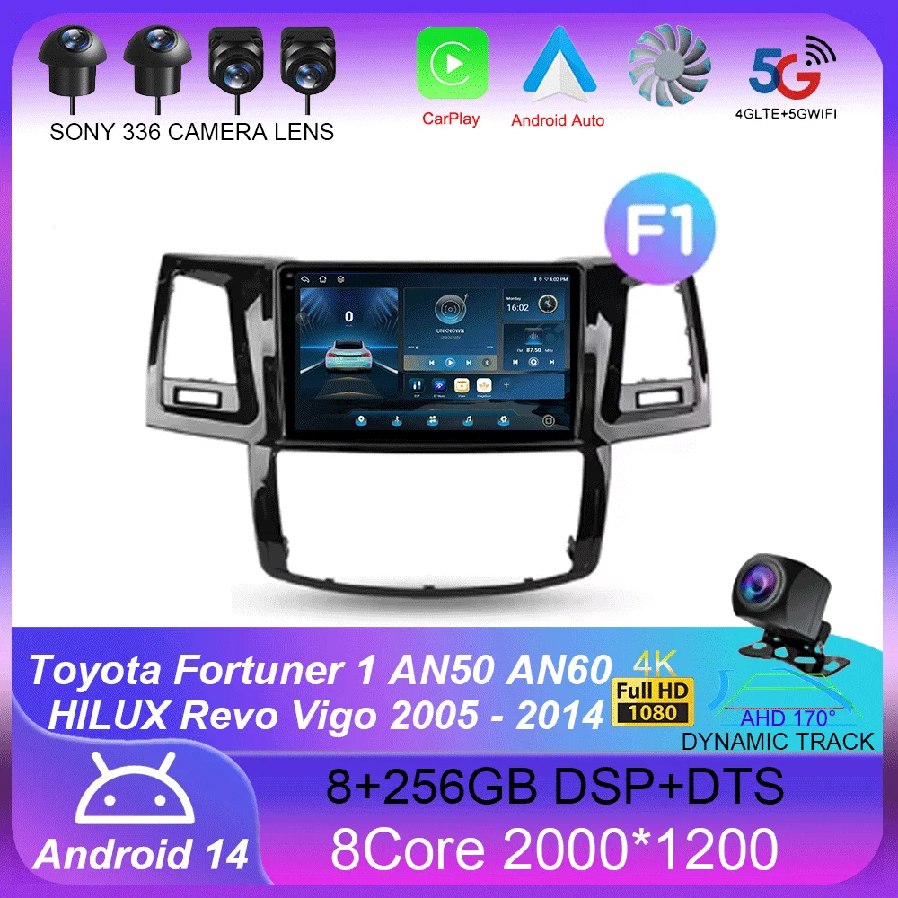 

For Toyota Fortuner 1 AN50 AN60 HILUX Revo Vigo 2005 - 2014 GPS Car Radio Navigation Multimedia Video Player Stereo BT Android14