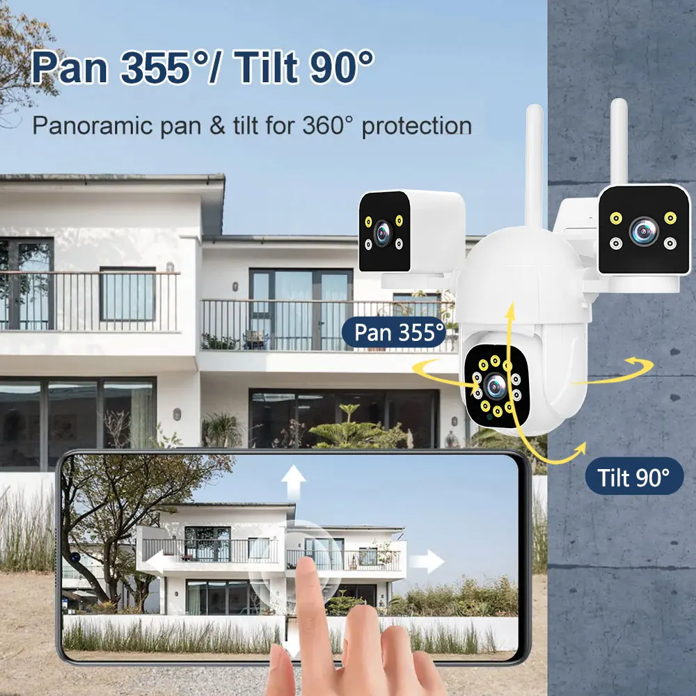 6K 12MP 3 Lens 3 Screens  Ai Motion Tracking PTZ 4K Video WiFi Outdoor Camera  Security surveillance Camera IPC360 Home