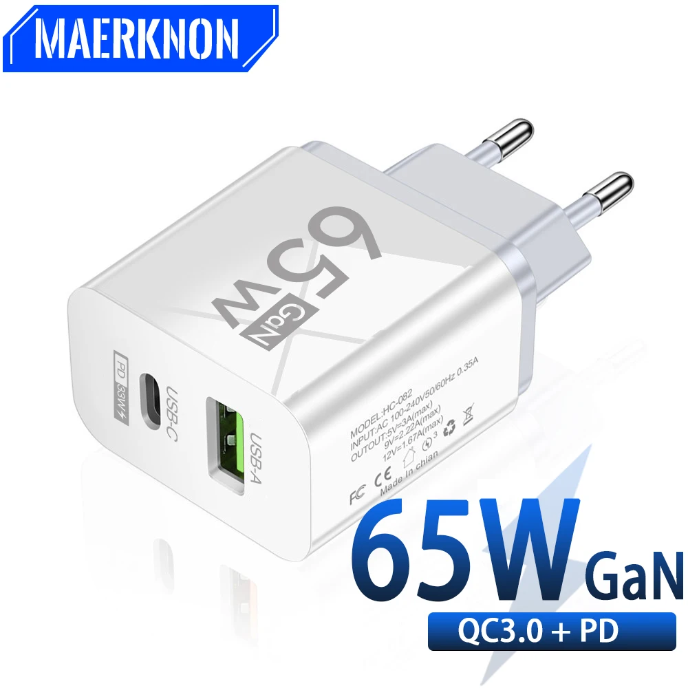 65W GaN Charger USB C Quick Charge PD Type C QC 3.0 Fast Charging for iPhone 15 Pro Max Xiaomi Huawei Mobile Phone Wall Adapter