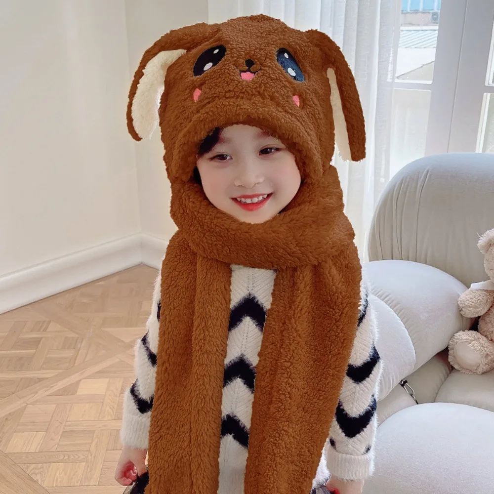 

Модная шапка с кроличьими ушками 3 в 1, шарф, мягкая флисовая шапка с героями мультфильмов, шарф, перчатки, комплект защиты ушей, ветрозащитные шапки для шеи, детские шапки для девочек