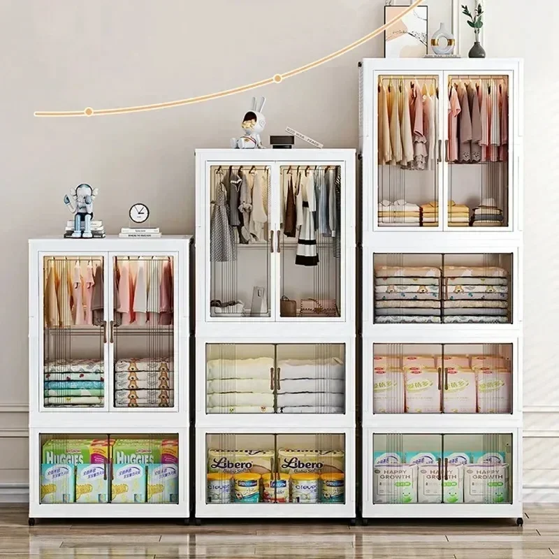 %Room Organiser Wardrobe , Foldable Storage Rack with Lid with Double Door Closet Cabinet Bin for Bedroom, Children's Room, Stud