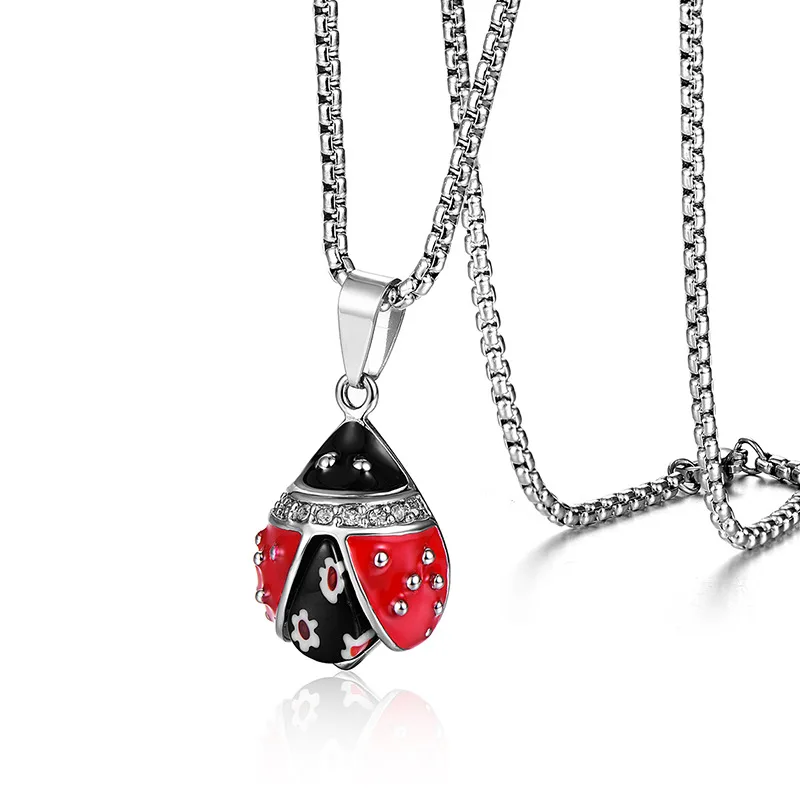 Punk Stainless Steel Ladybug Pendant Necklaces for Men Women Rock Jewelry Drop Shipping