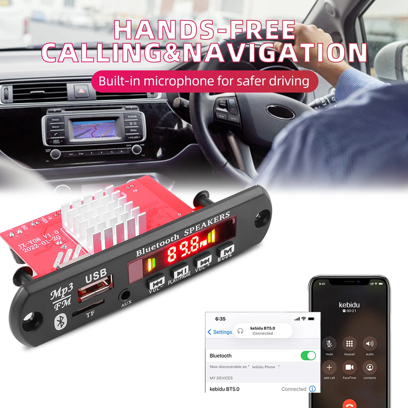 60W Amplifier MP3 Car player 40W 25W WAV Decoder Board Bluetooth 5.0 USB Recording Module FM AUX MP3 Radio Speaker 12V with Mic