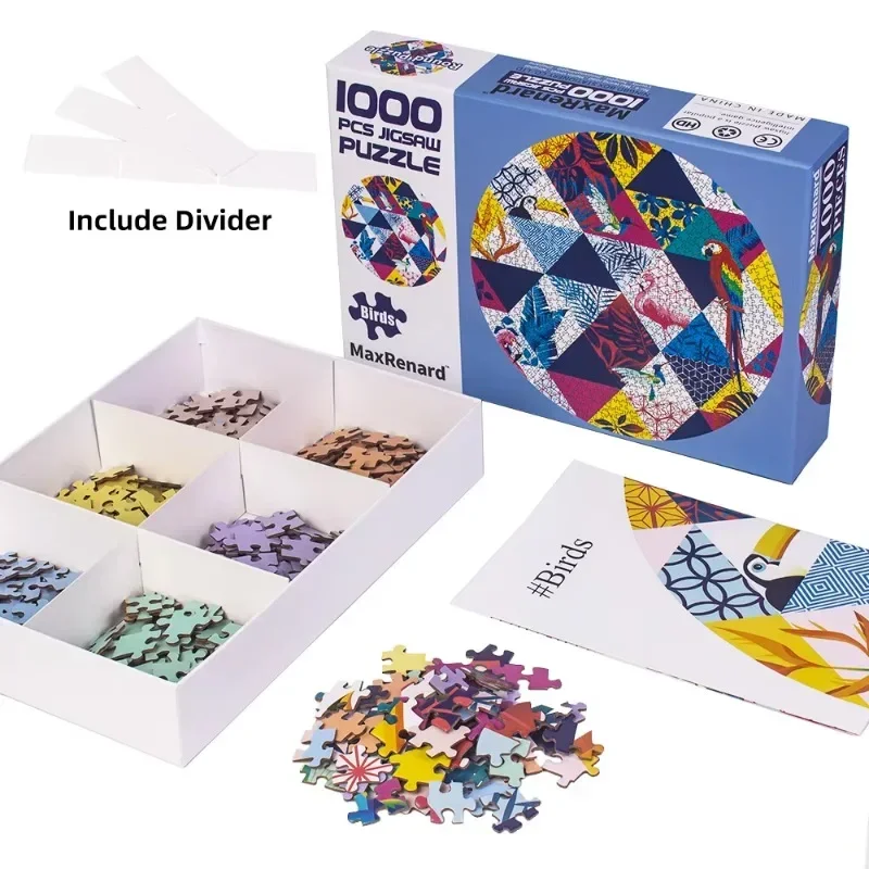 MaxRenard 1000-teiliges Puzzle für Erwachsene, Vögel, rundes Tier, kreisförmig, Heimwanddekoration, Lernspielzeug, Geschenk für Familienspiele