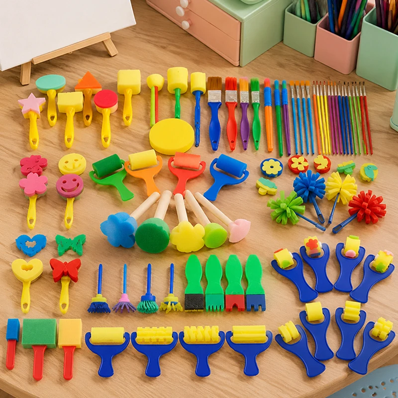 Assorted Artist Painting Sponges – 12~48PCS Multi-Shape Stippling Sponges + 30PCS Brush Set for Acrylic, Oil & Canvas Art TMZ