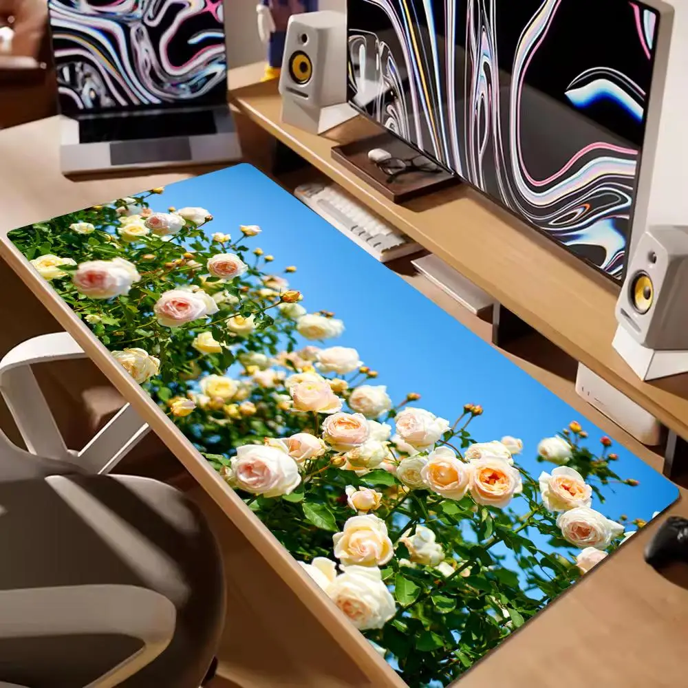 Игровой зеленый растительный цветок, эстетика, компьютерный коврик для мыши, XXL, игровой коврик из натурального каучука HD, офисный ковер, компьютерный абстрактный цветочный коврик