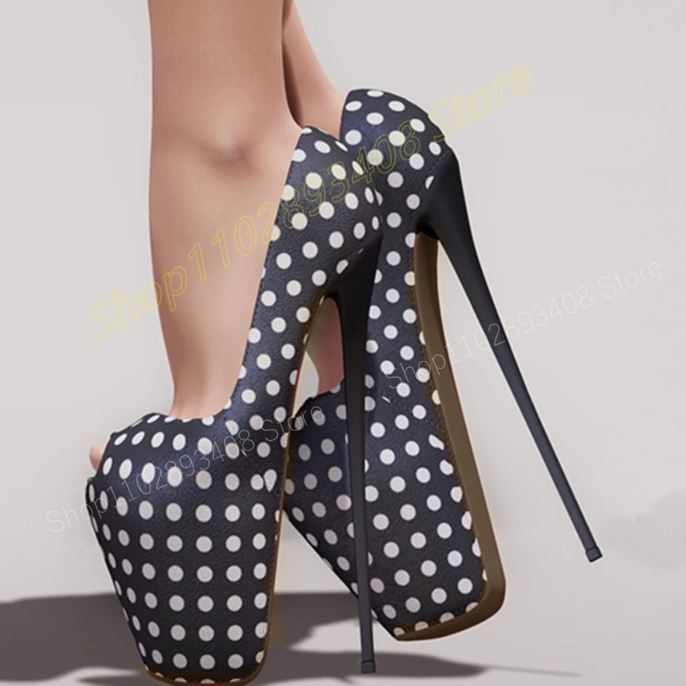 Red Round Dot Print Shallow Pumps Elegant Peep Toe Platform Stiletto High Heel Fashion Sexy Women Shoes 2024 Summer Para Mujere