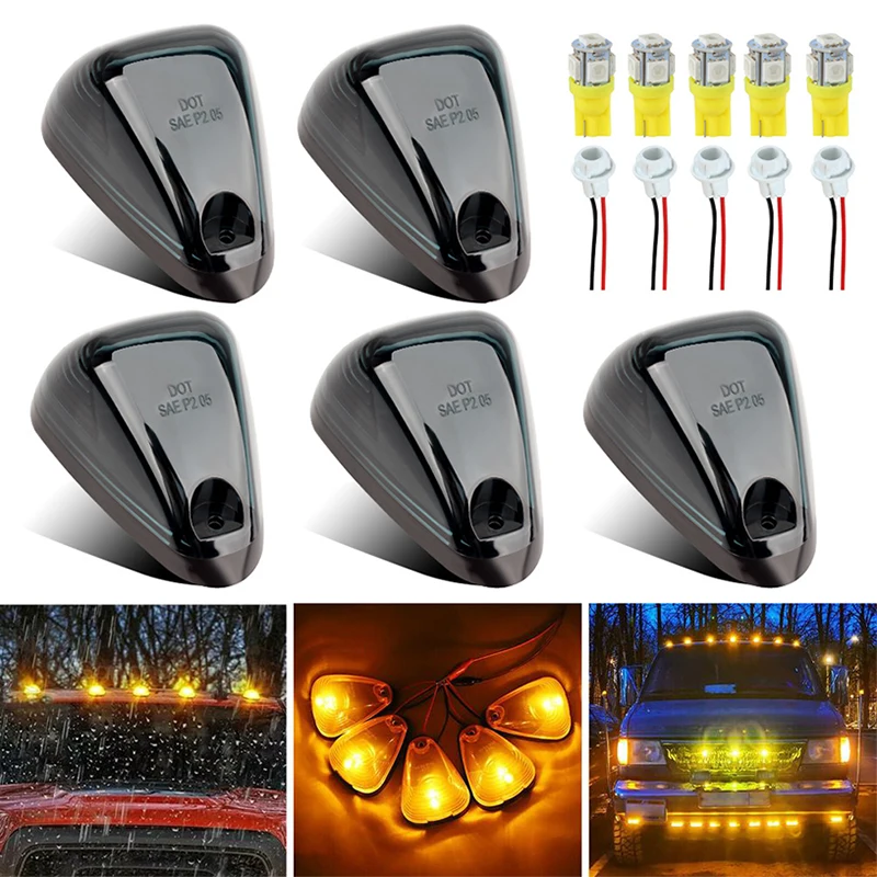 5PCS Amber LED Cab Roof Marker Lights Clearance Lamps For Ford  F250 F350 1999-2016 Super Duty Pickup Trucks SUV