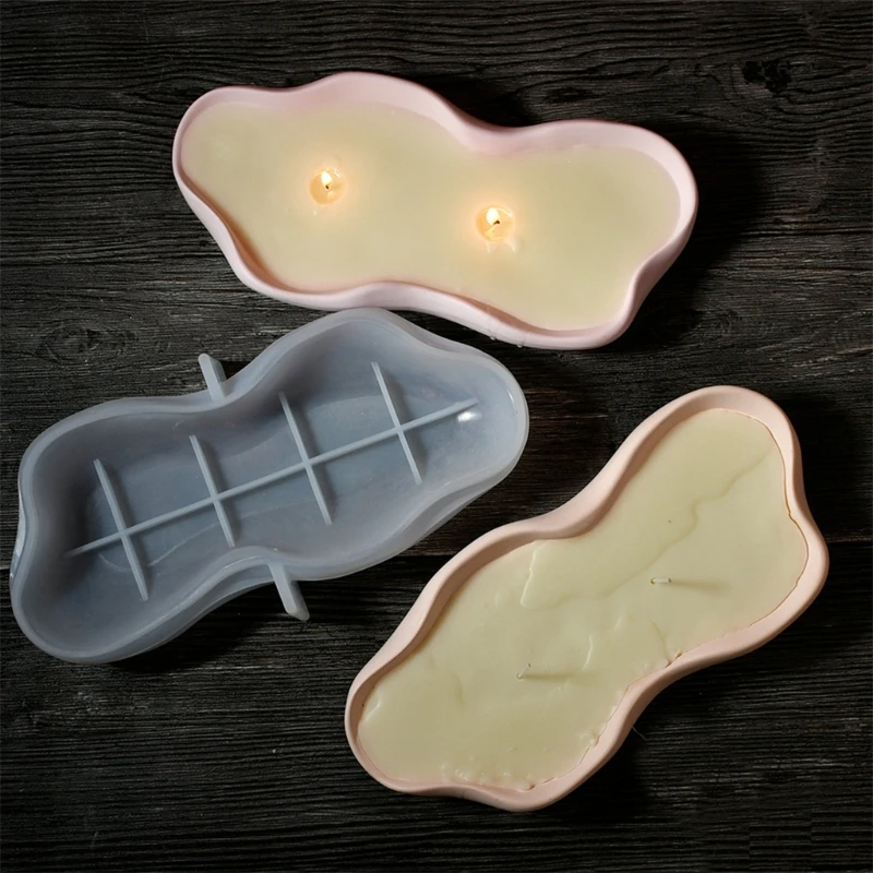 DIY Irregular Shape Candle Holder Plate Silicone Mold Desktop Decoration Jewelry Trinkets Storage Tray Dish Epoxy Resin Mould