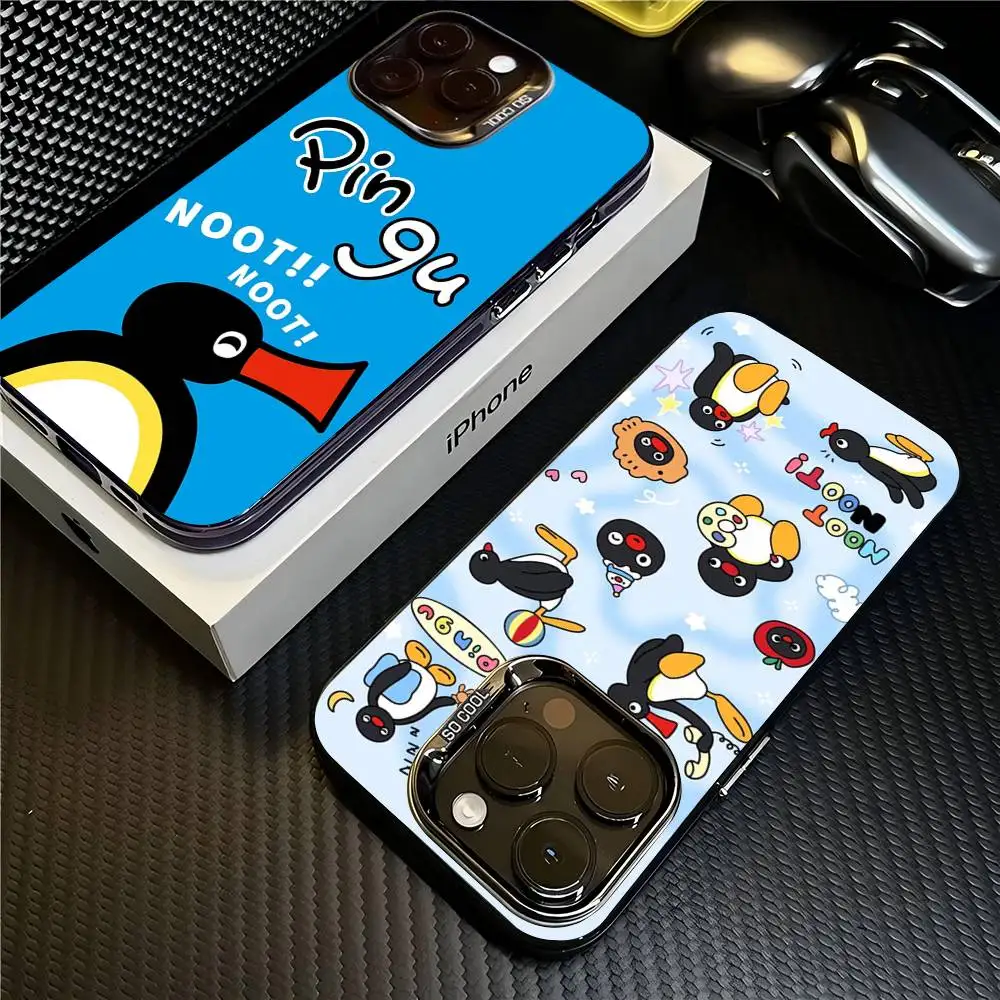 

Funny Cartoon P-Pingu Phone Case For IPhone 17 16 15 14 11 12 13 Pro Max Plus Pro Colored Silver Cover