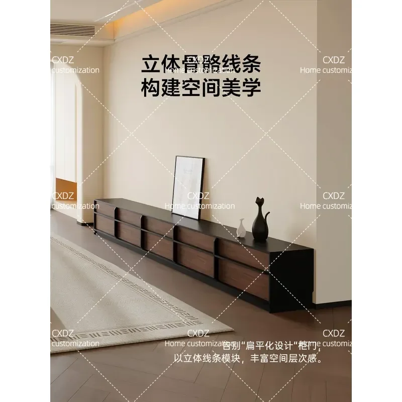 Medium Antique Walnut TV Cabinet Floor Storage Unit for Living Room Small Apartment Household Furniture