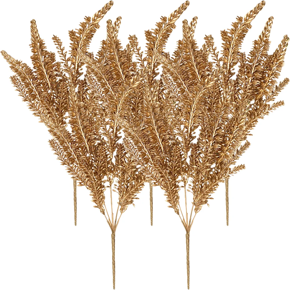 

5 Pcs Simulation Golden Plastic Wheat Ear Bunch Decor Artificial Flower Bright Color Vivid Shape Wedding Party Home Dry Grass