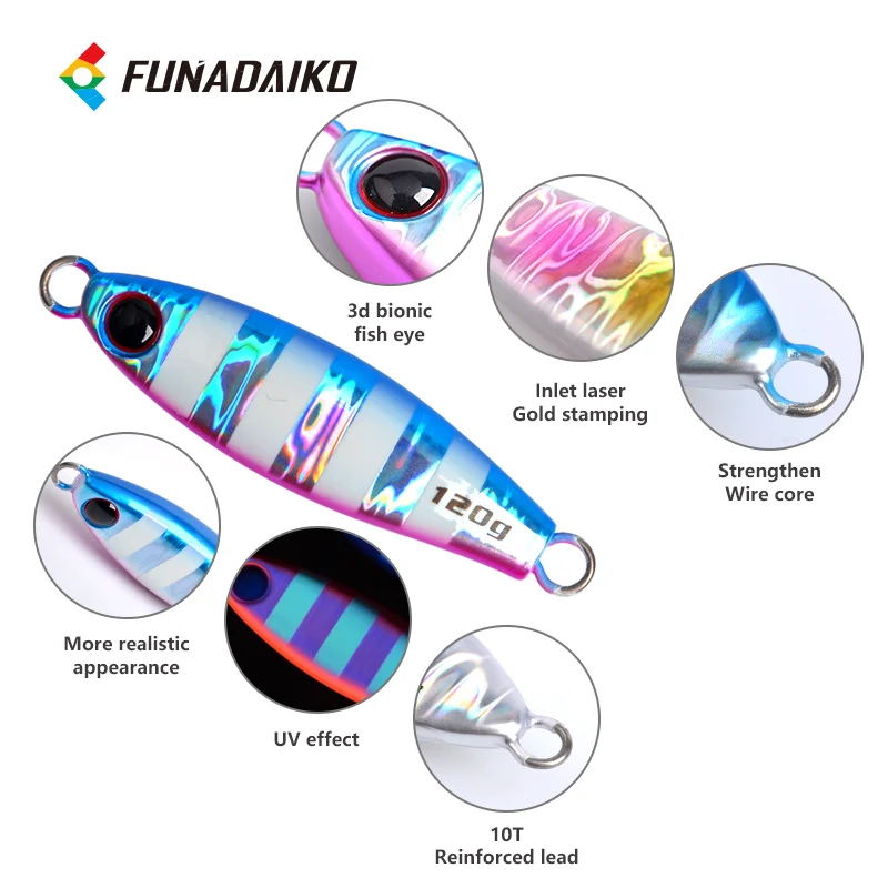 FUNADAIKO 2pcs 40g 60g 80g 100g 120g 150g Pesca Slow Jig Shore Jigging Lure Sea Fishing Lures Bait Glow Slow Fall Fishing Lure view 3