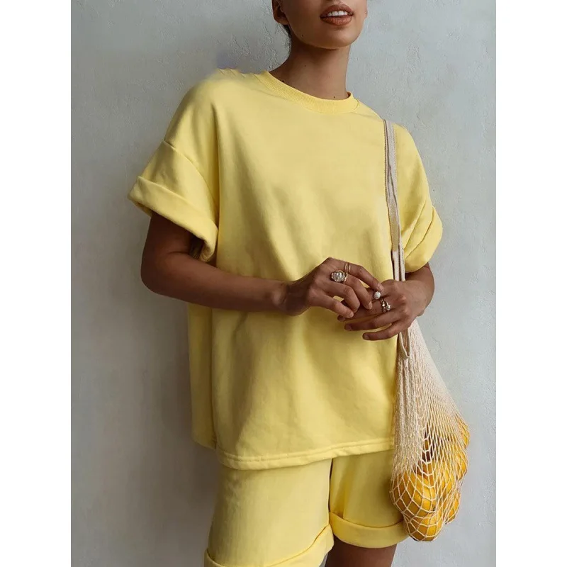 

Casual ort Sve ort Pants Set for Women Pure Color Summer Sportswear Polyester Material Suitable for Ages 8-25