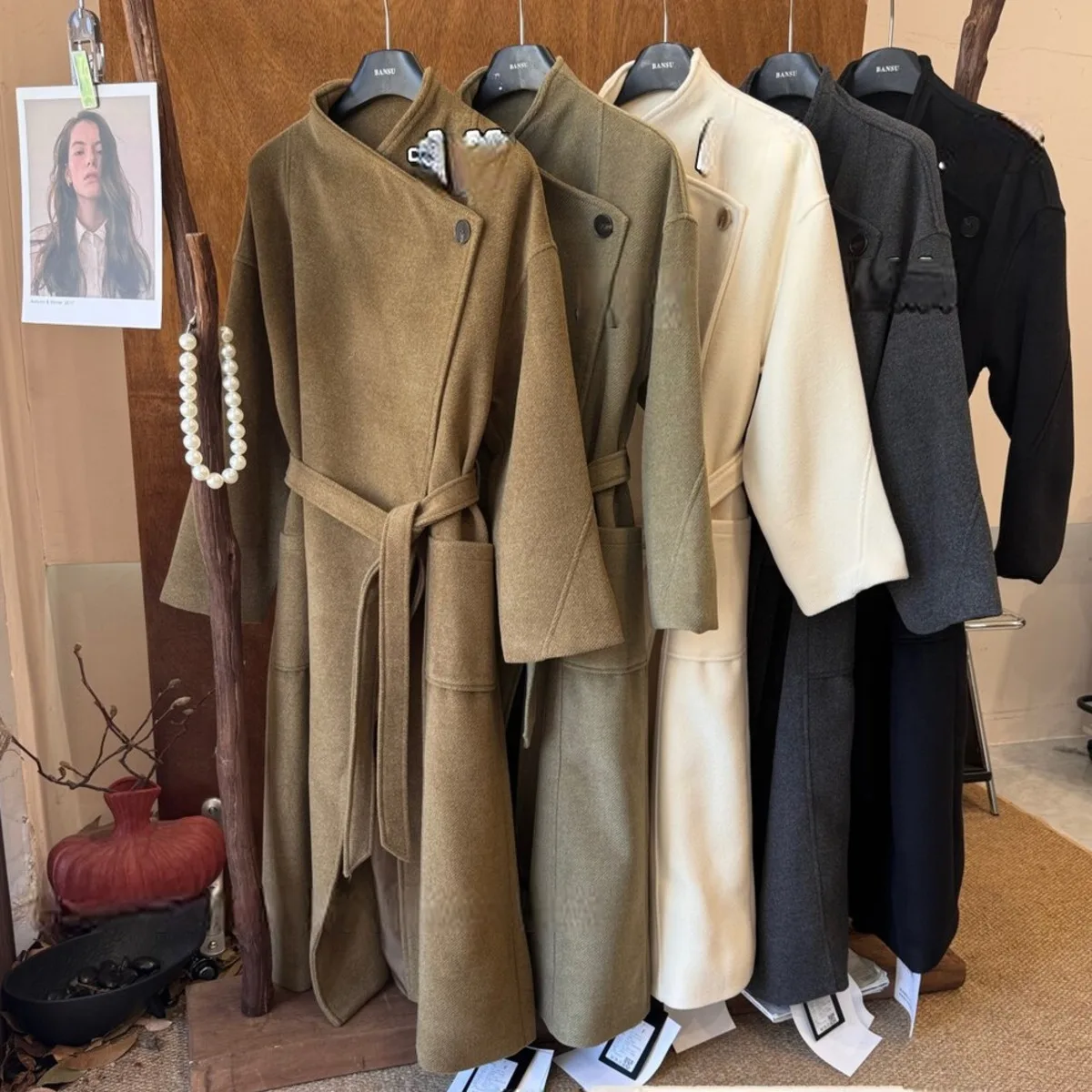 

KWTX Women's Vintage Elegant Casual Long Wool Coat Stand Collar 1 Button with Belt Pockets New Arrival 2025 High Quality