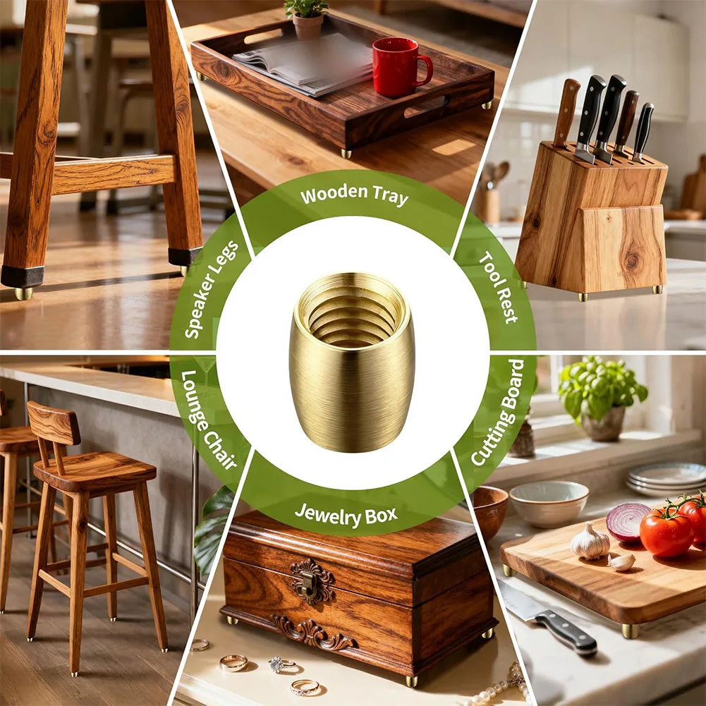 8PCS Brass Board Support Feet with Screws and Rubber Pads for Kitchen Cutting Boards Display Trays and Riser Stands
